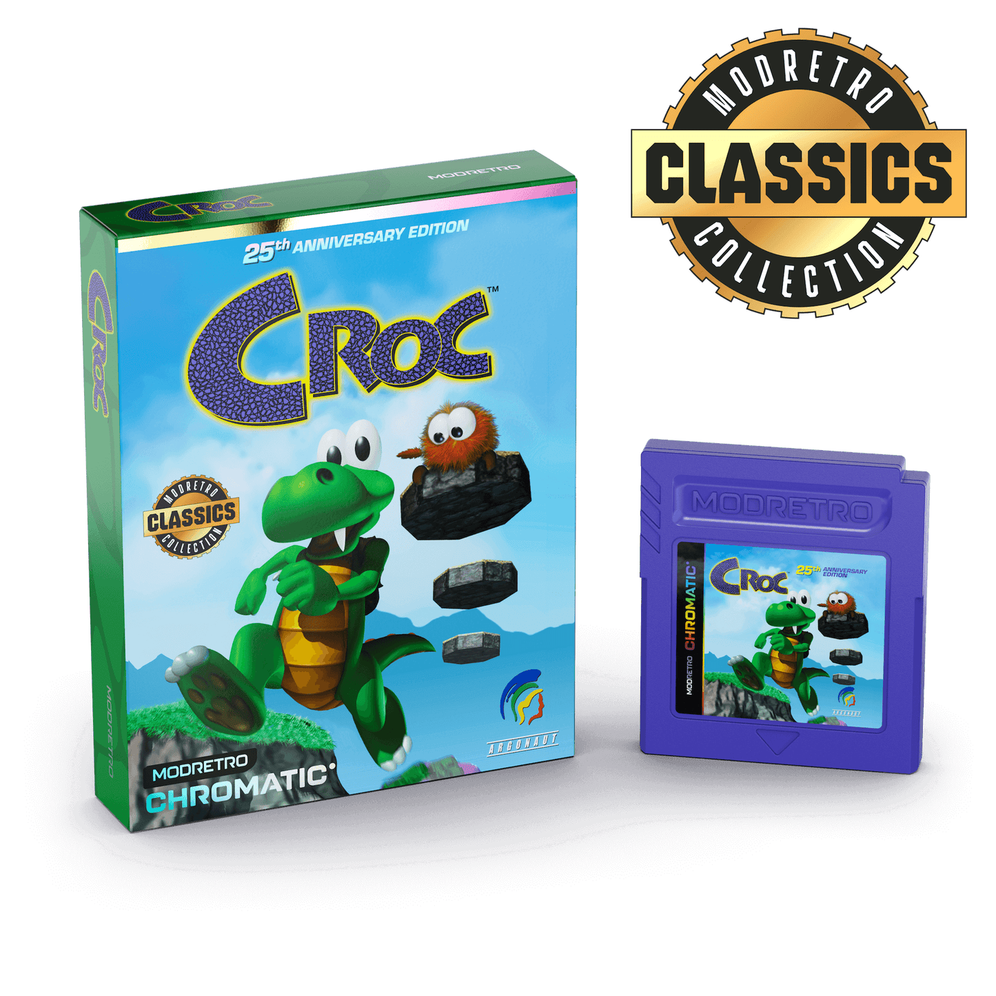Croc game cartridge and packaging with Mod Retro Classics logo on a black background