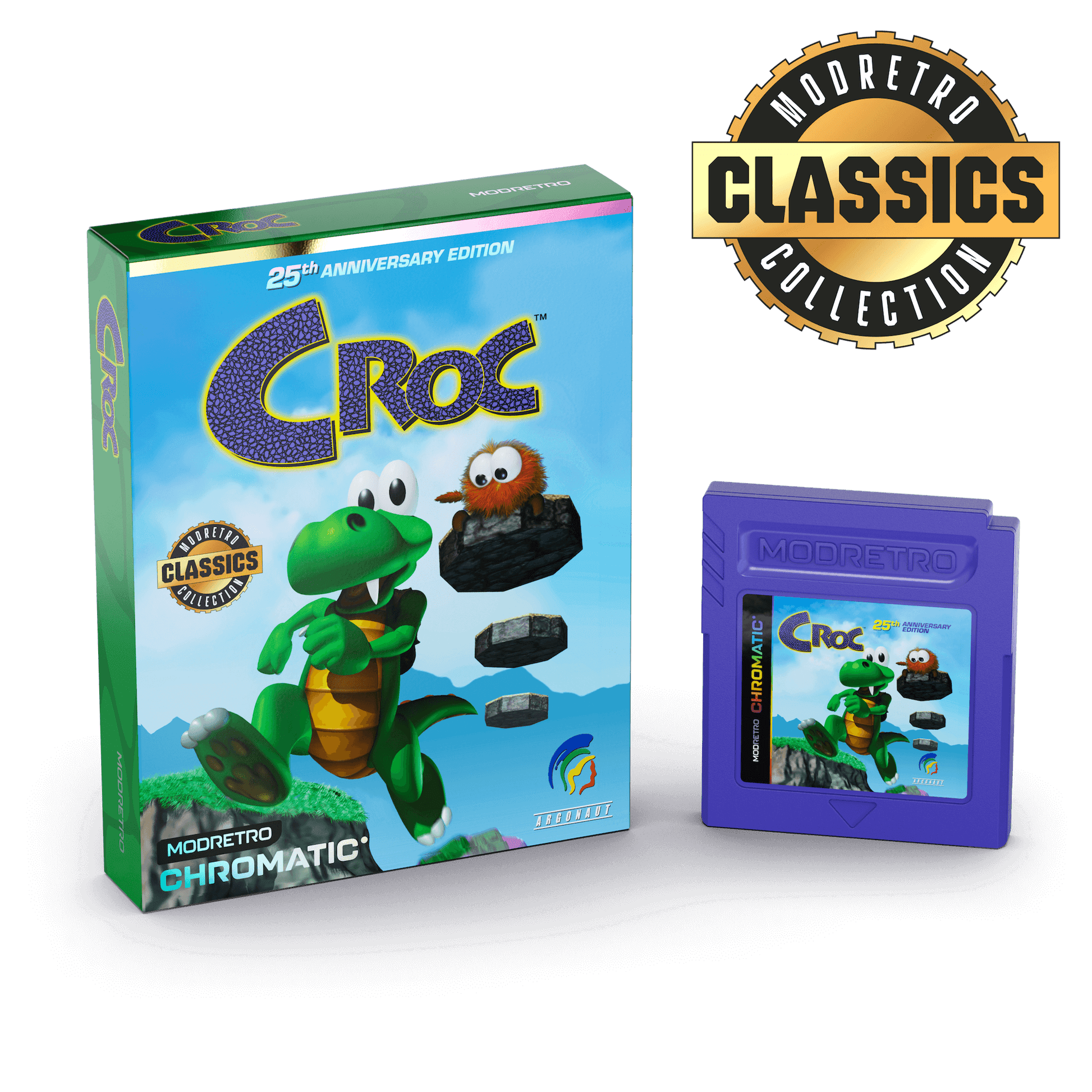 Croc game cartridge and packaging with Mod Retro Classics logo on a black background